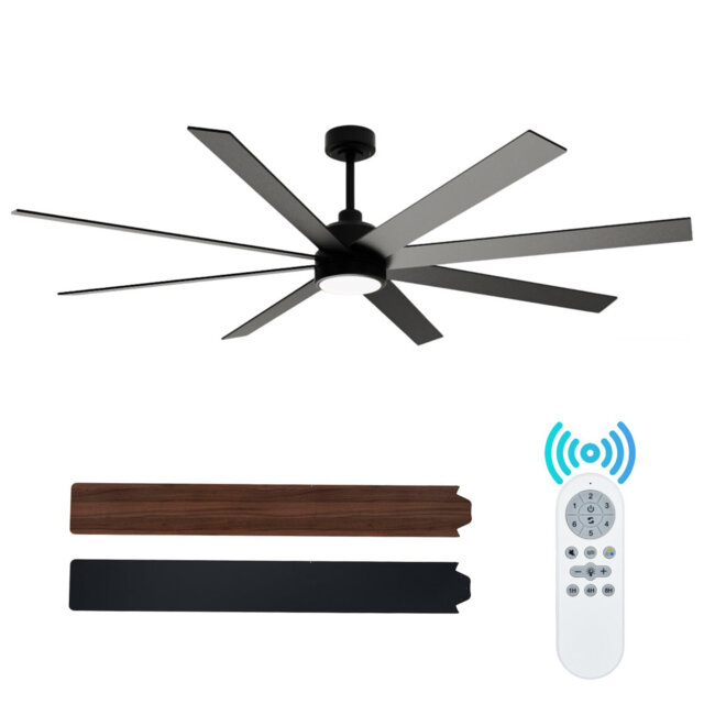 72 Inch Large Ceiling Fans with Lights and Remote, Indoor/Outdoor Black Modern Ceiling Fan for Kitchen Living Room Patio, 6 Speed Reversible Quiet DC