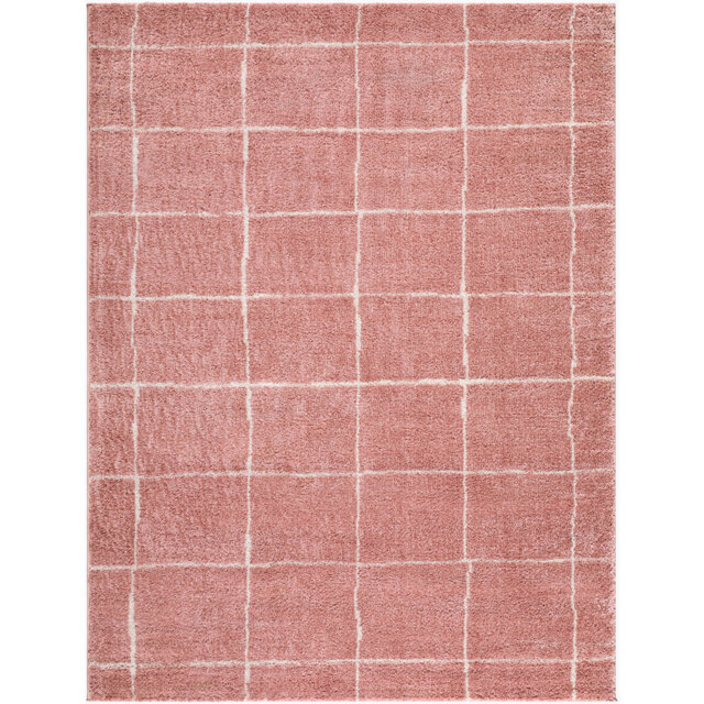 Fossay Shag-Washable Pink Ivory Modern High Pile Living Bedroom Rug