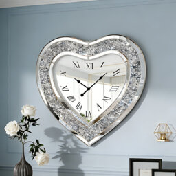 Bashira Glass Mirrored Wall Clock Heart Diamond Accent Clock