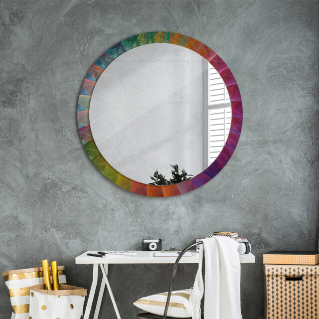 Huldar Round Glass Framed Wall Mounted Accent Mirror in Orange/Pink/Green