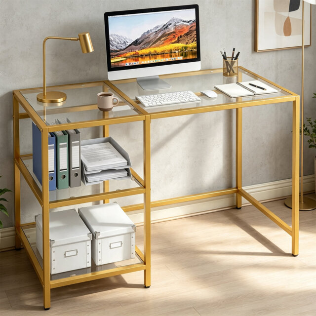 Glass Top Metal Base Computer Desk