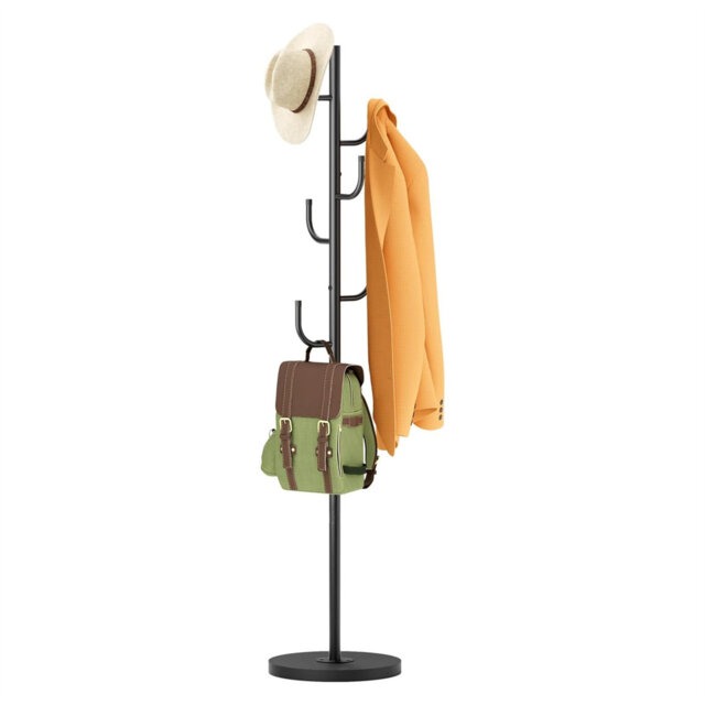 Heavy Duty Coat Rack Stand, Freestanding 4 Adjustable Size Clothes Stand With Stable Wood Base Hat Stand With 6 Hooks Standing Coat Jacket Hanger Hall