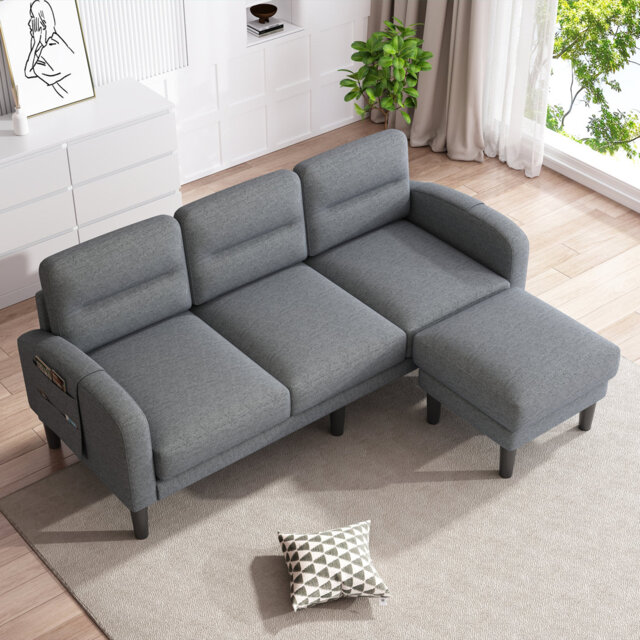 Linen L Shaped Corner Sofa Flexible Sectional 3 Seater Sofa With Chaise Lounge