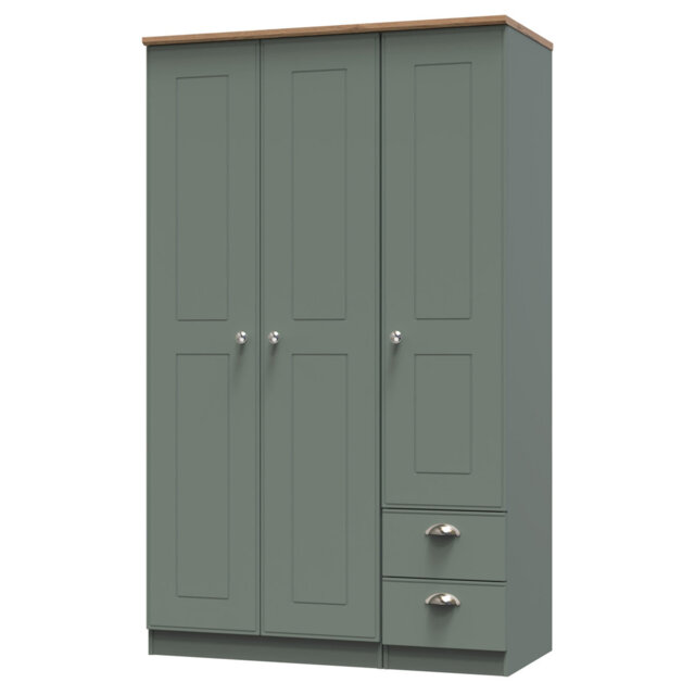Conners Tall Triple Small Drawer Wardrobe in Reed Green & Riviera Oak