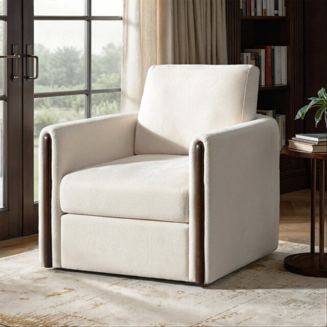 Nicha Modern Feather Blend Solid Wood Swivel Barrel Chair With Deep Seat