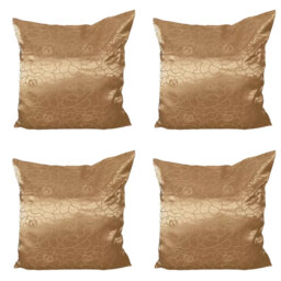 Kruse Indoor / Outdoor Floral Gold Square Throw Cushion Cover Pack of 4