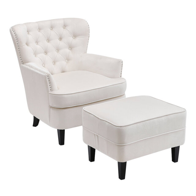 80cm Wide Tufted Velvet Armchair and Ottoman