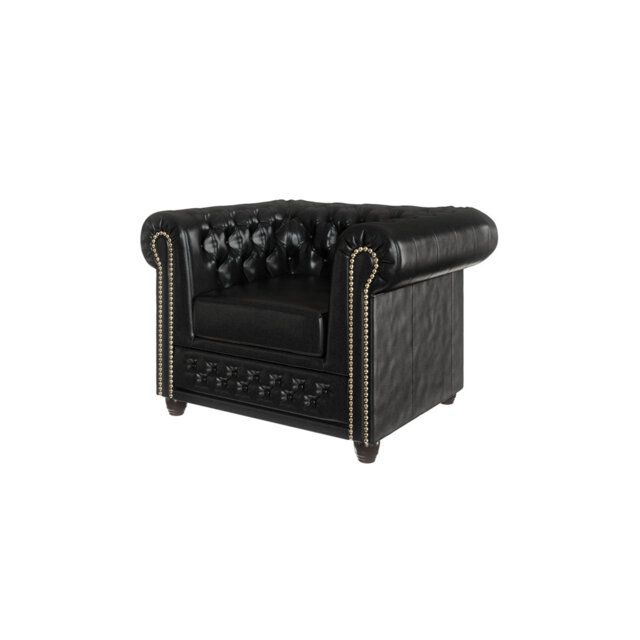 Chesterfield Armchair Made of Vegan Leather with Solid Wood Legs