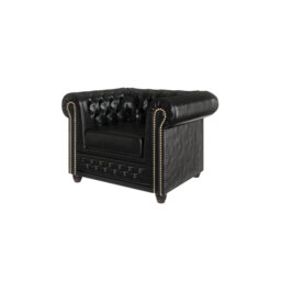 Chesterfield  Armchair Made of Vegan Leather with Solid Wood Legs