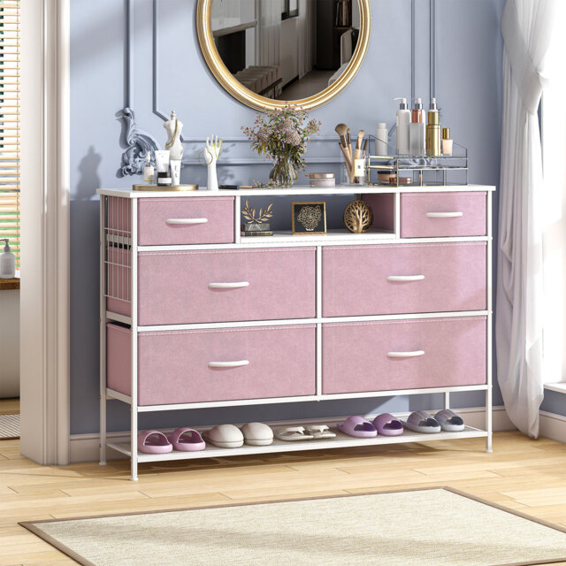 Chest Of Drawers Bedroom With Shoes Shelf, 47.2âwide Fabric Dresser With 6 Drawers, Tv Stand With Open Storage Shelf, Multi-function Storage Cabinet