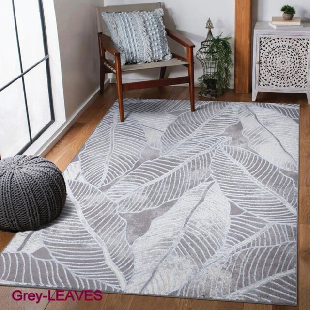 New Modern LEAVES Large Area Rugs Living Room Bedroom Carpets Hallway Door Floor Runnergrey