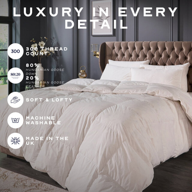 All Season 13.5 Tog Duvet for Retreat Snuggledown Hungarian Cosy Goose Down, 100% Cotton Cover