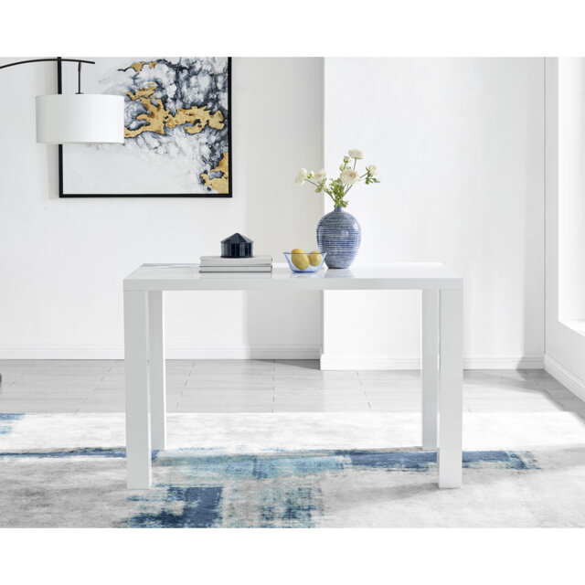 Scottsmoor Modern White Dining Table With 4 Luxury Faux Leather Dining Chairs