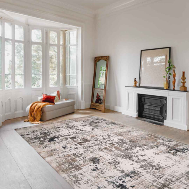Lorenz Brushstroke Texture Cream Modern Area Rug Soft Polyester Pile with Cotton Blend Backing Style Carpet