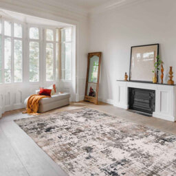 Lorenz Brushstroke Texture Cream Modern Area Rug Soft Polyester Pile with Cotton Blend Backing Style Carpet
