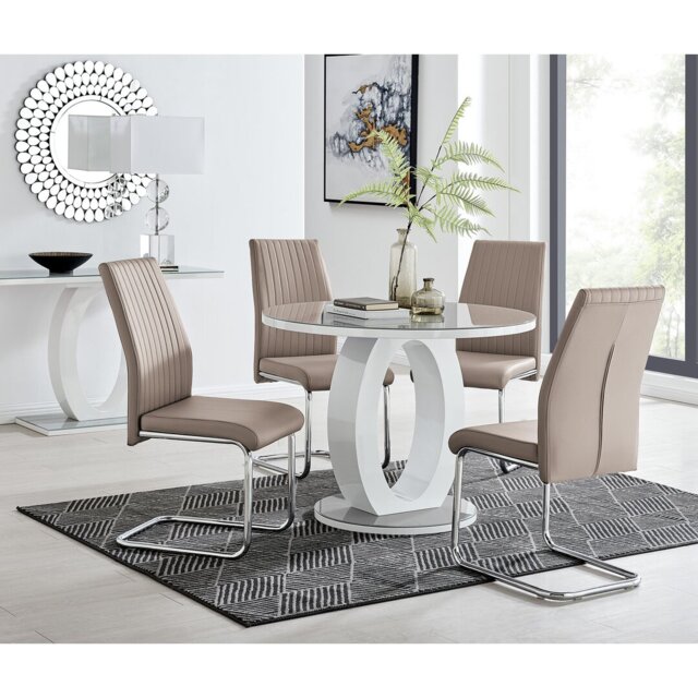 Scottsmoor Modern Halo Seat Round Dining Table Set - 4 Modern Sleek Dining Chairs