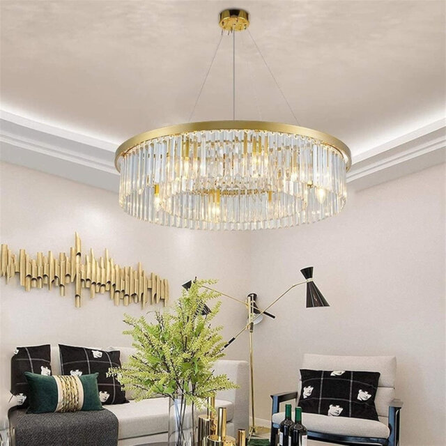 Gold Crystal Chandelier-K9 Clear Crystals-Modern Chandelier Crystal Light-Luxury Round LED Light