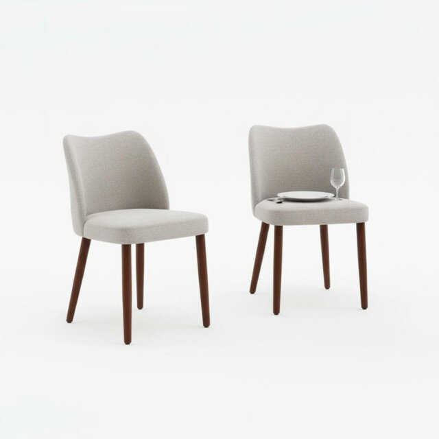 Home Linen Dining Chair Set of 2 Upholstered Fabric Dining Chair with Wood Legs, Wing Backrest, Wooden Kitchen Chairs with Thick Cushions, Leveling Fe