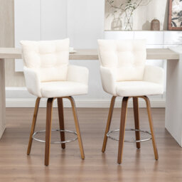 Swivel Upholstered Counter Stool with Solid Wood Frame