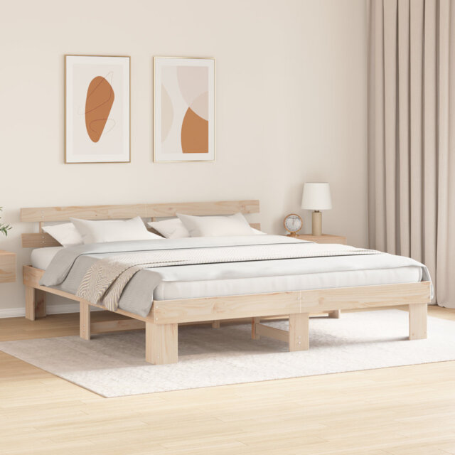 Vidaxl Bed Frame With Headboard Solid Pine Wood