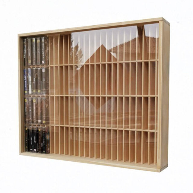 100Grids Wall Mount Storage Shelf Cassette Tape Storage Rack Wooden Storage Rack