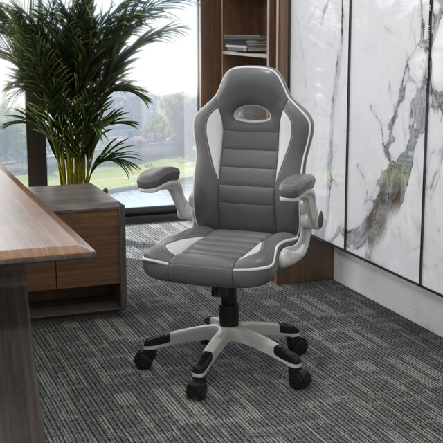 Gaming Chair PU Leather Office Chair Swivel Chair w/ Tilt Function Grey