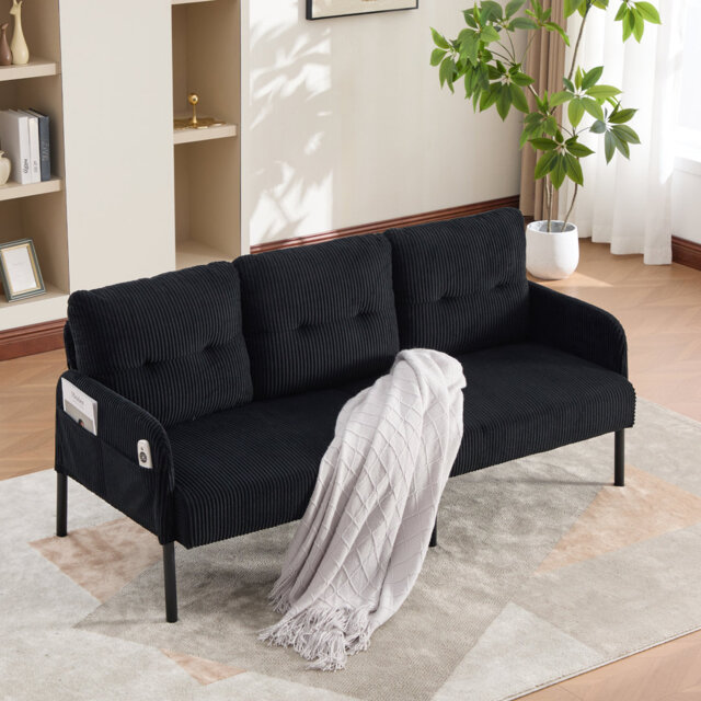 Upholstered Oversized Loveseat with Metal Legs & Side Pockets