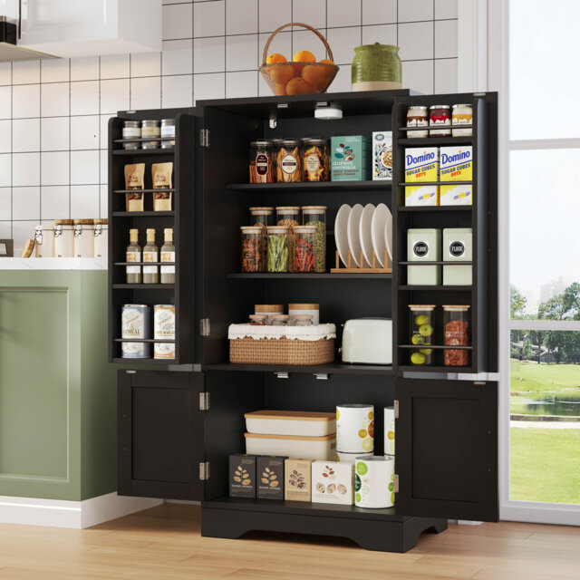 120cm 4-door Kitchen Pantry With Led Sensor Light
