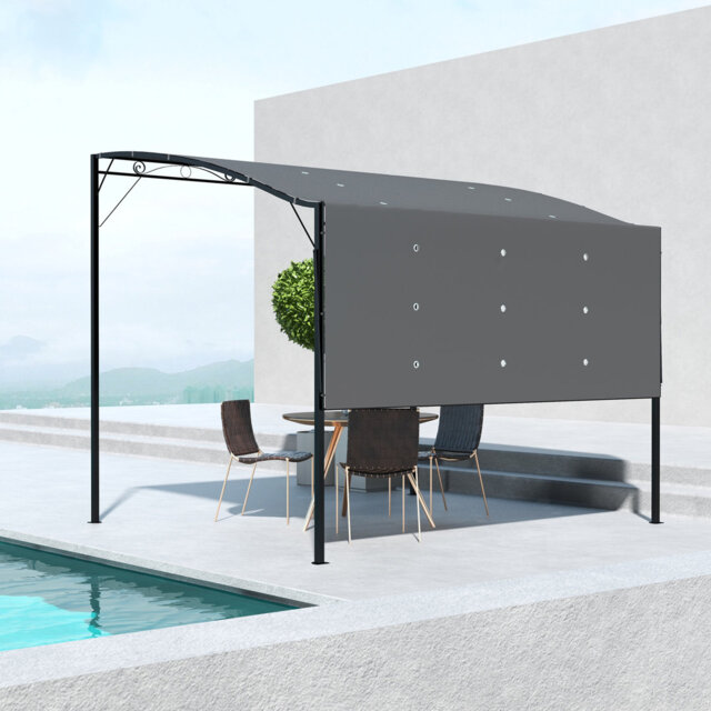 3×2.5m Charcoal Grey Wall Mounted Metal Gazebo, Retractable Front Patio Outdoor Shelter With Uv Rain Resistant Canopy