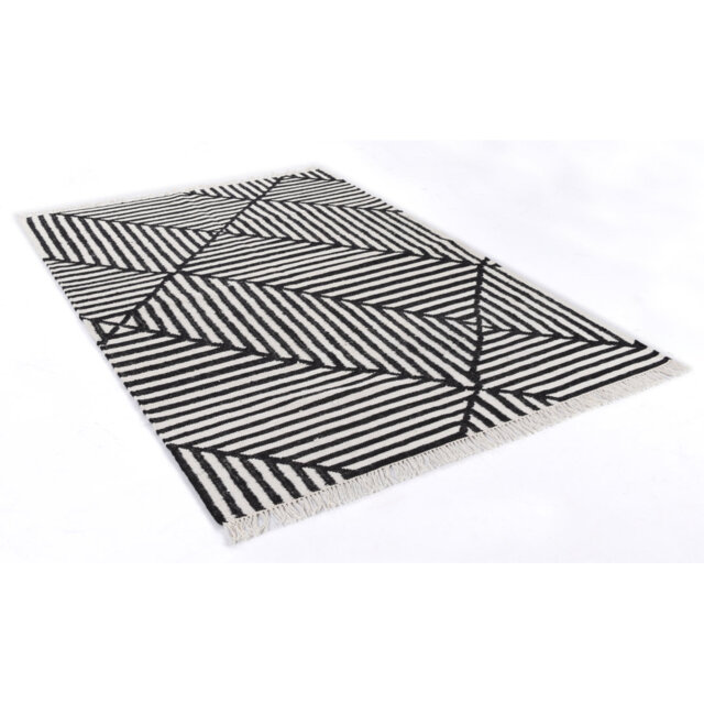 Vintage Crisscross Handmade Kilim Wool/Cotton Black Rug