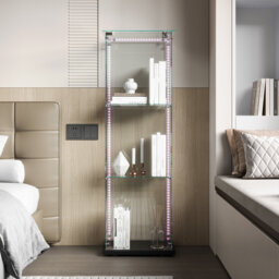 Marialyce Glass Display Cabinet with LED Lighting and Lockable Door, Showcase Cabinet for Collectibles, Books, Ornaments and Home Décor