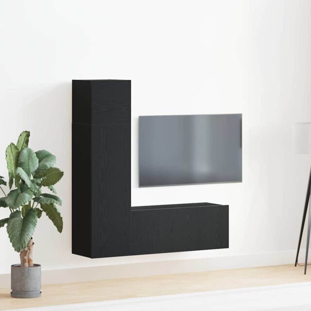 TV Cabinet Set Wall-Mounted 3 Pcs Black Oak