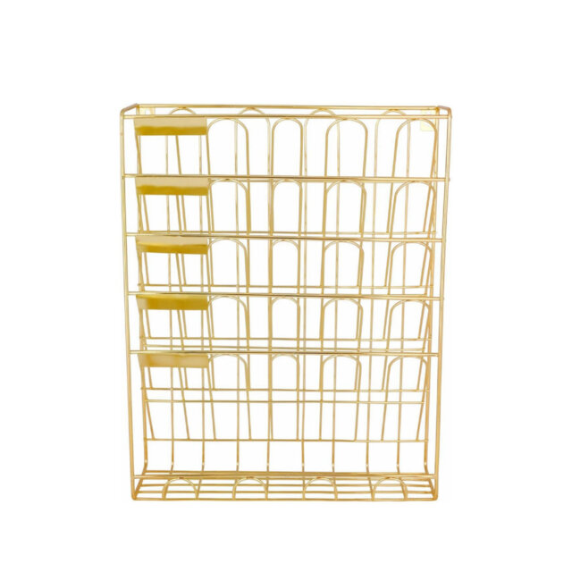 6 Tier A4 Metal Wire In Tray Hanging Wall File Holder, Mail Organiser & Magazine Storage Rack, Gold