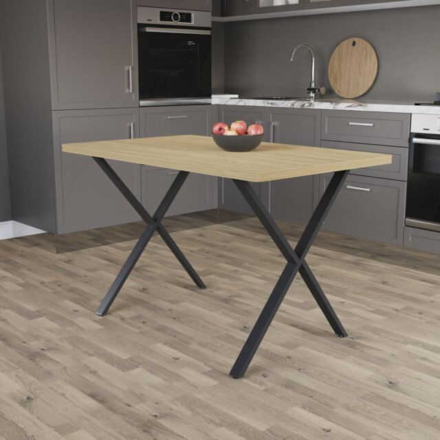 4 Seater Table With X Shaped Metal Black Legs Industrial Style Dining Room Kitchen Furniture