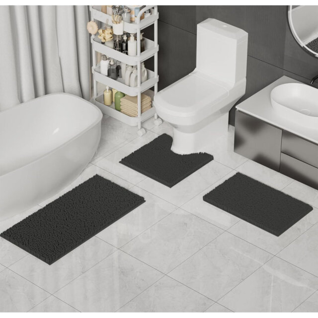 Bath Mat Set , Non Slip,  Water Absorbent Pedestal & U Shape Bathroom Toilet Rugs
