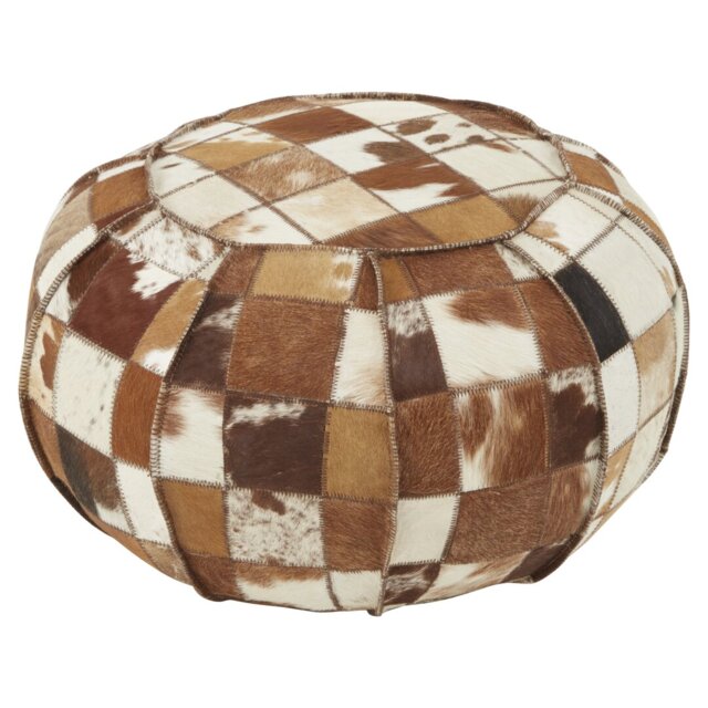 Campeaux 58cm Wide Genuine Leather Round Striped Pouf Ottoman