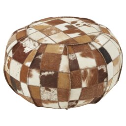 Campeaux 58cm Wide Genuine Leather Round Striped Pouf Ottoman