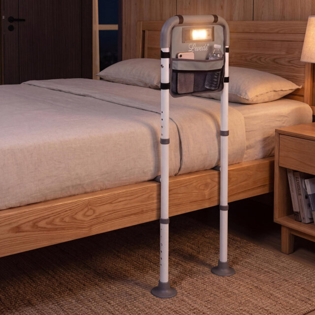 Levede Adjustable Bed Rail with LED Sensor Light Storage Pocket Bed Handle Guard