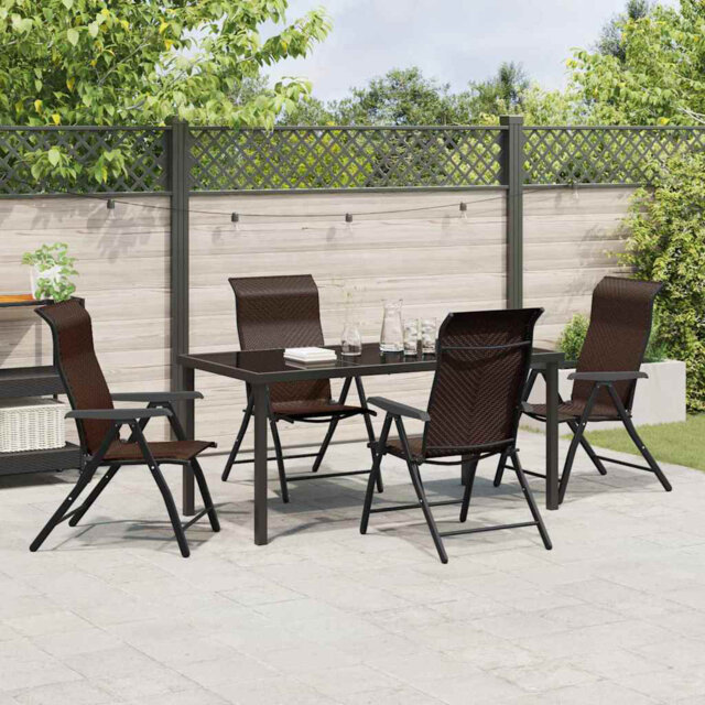 5 Piece Garden Dining Set Grey Poly Rattan