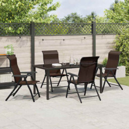 5 Piece Garden Dining Set Grey Poly Rattan