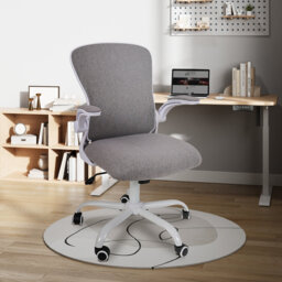 Swivel Office Chair With Lumbar Support, Adjustable Fabric Computer Chair With Flip-Up Armrest