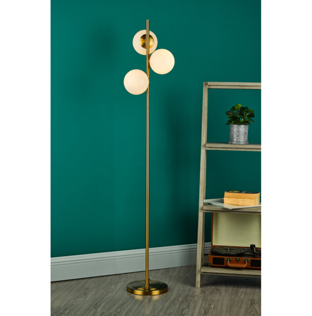 Bombazine 3 Light Floor Lamp Natural Brass Opal Glass