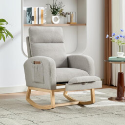 Rocking Chair Nursery Chairs with Foot Rest, Recliner Armchair with High Backrest& Wood Legs and Side Pocket for Living Room,Bedroom