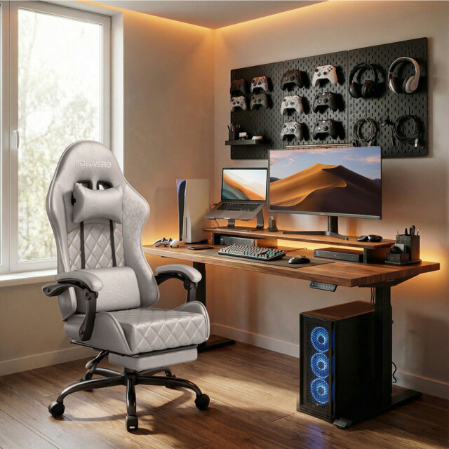 Gaming Chair with Massage function, Video Game Chair, Gaming Computer Chair, Ergonomic Chairs for Adults with Headrest and Lumbar Support, Swivel Brea