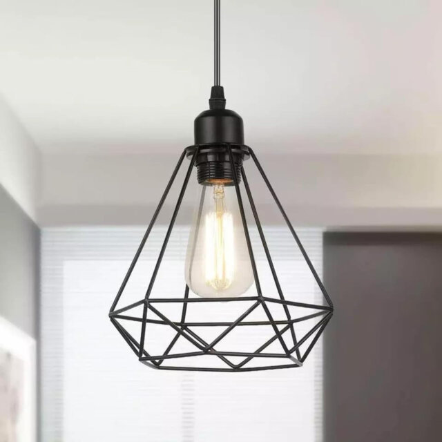 Industrial Metal Wire Lamp Cage Shadelight Cage Guard New Edison Iron Vintage Ceiling Light Fitting Lamp Bulb Cage Bar Cafe Lampshade (Black Diamond C