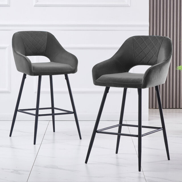 Sunni 67cm Velvet Upholstered Arm Bar Stool with Footrest