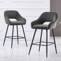 Sunni 67cm Velvet Upholstered Arm Bar Stool with Footrest