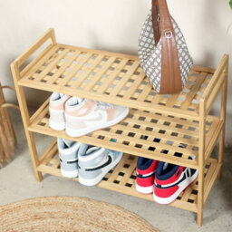 Bamboo Shoe Rack for Shoe Storage - Multi-Purpose  3-Tier Wooden Shoe Shelf L69 W28 H54.5 cm