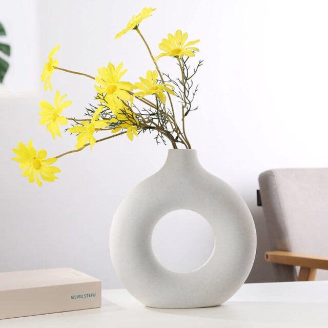 Branach Nordic Style Ceramic Round Vase in White