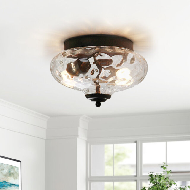 Ayame 2-Light Hammered Glass Flush Mount Pendant Ceiling Light